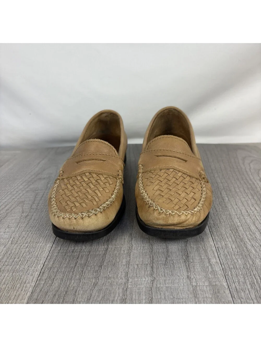 Vintage Dexter USA Women's 5.5 M Woven Leather Loafers Tan Slip On